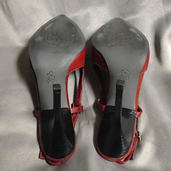 ❤️TORY BURCH Burgundy and Black All Leather Slingback Heel Shoes 7 Brazil - Picture 6 of 7